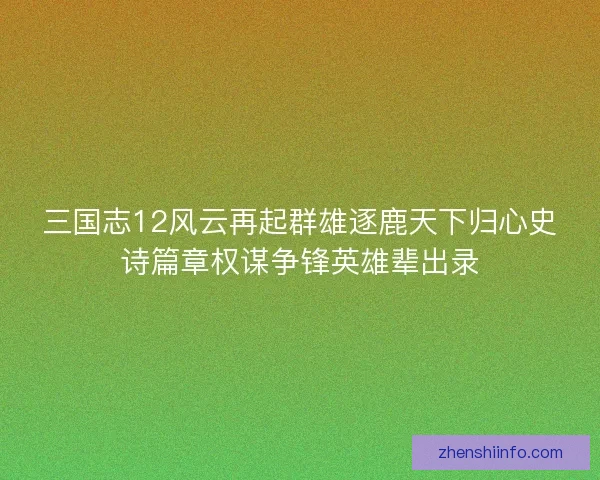 三国志12风云再起群雄逐鹿天下归心史诗篇章权谋争锋英雄辈出录
